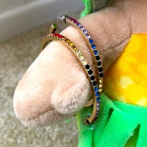 Oversized Very Large  Jumbo Hoop Earrings With A Rainbow of Colored Stones NWOT